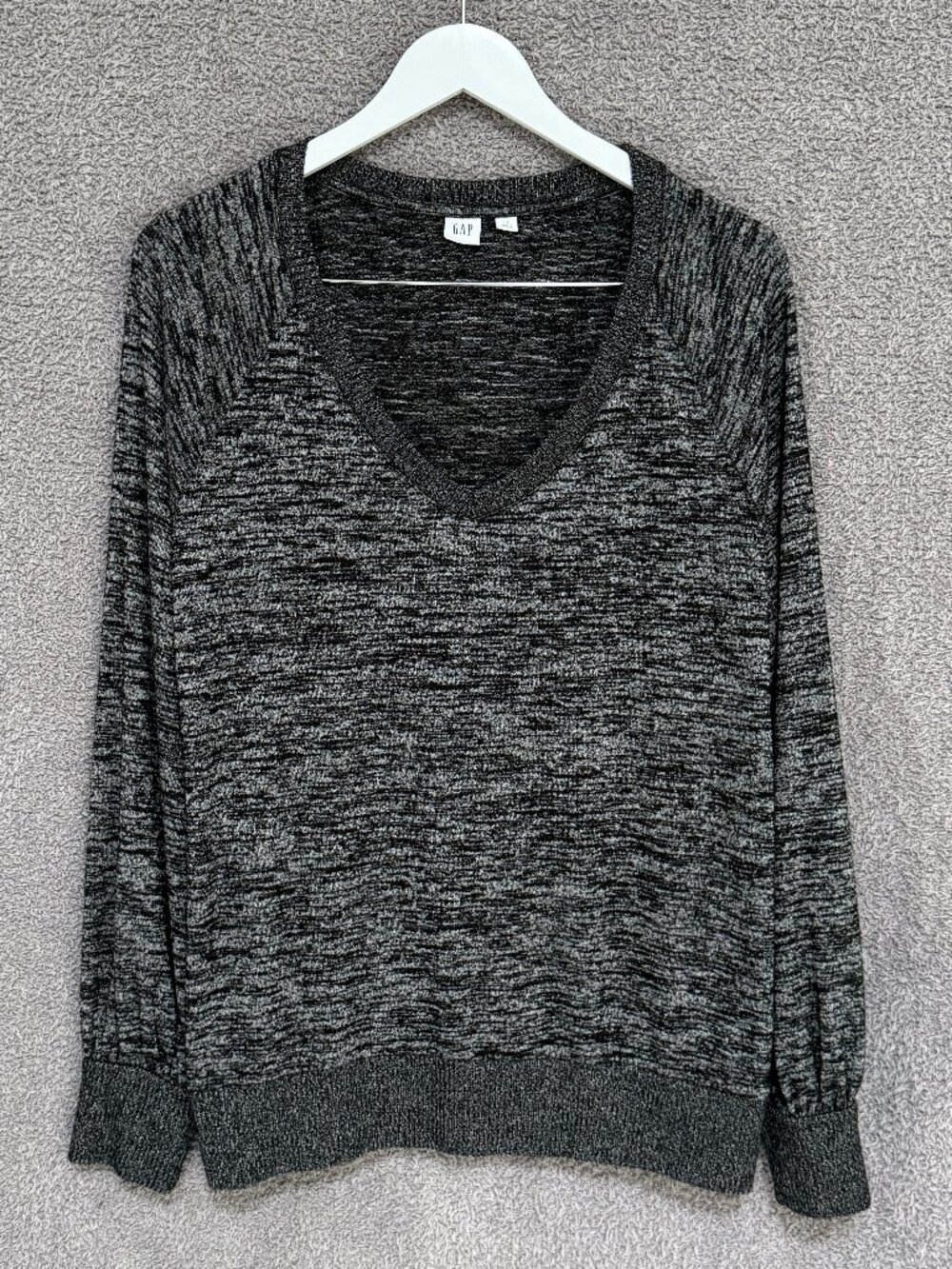 GAP Softspun Blouson Sleeve V-Neck Top Marled Marled Black